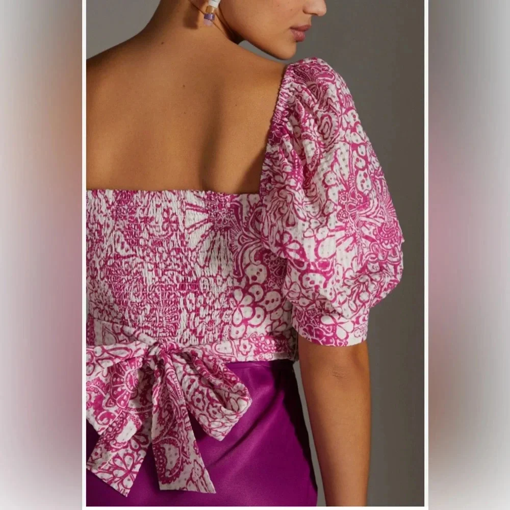 Anthropologie Pink and White Patterned Blouse